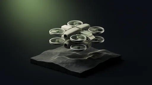 Small matte survey drones hovering over a dark contoured surface