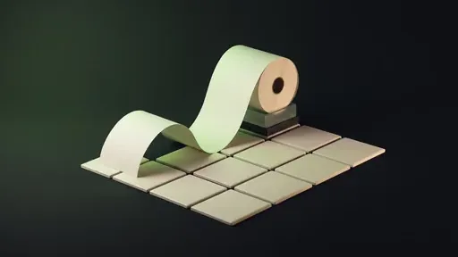 A blank paper receipt curling into a tidy grid of blank tiles